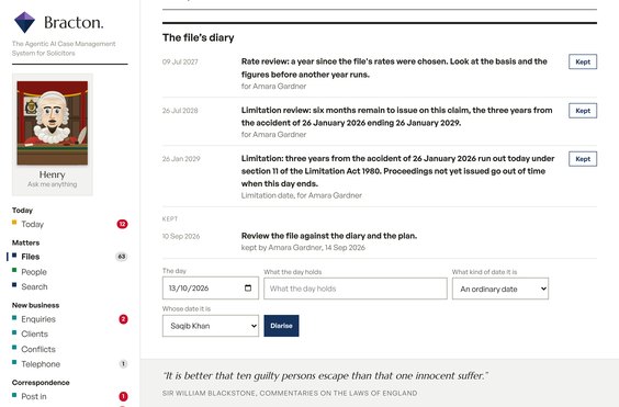 Every date carries its rule, a screen from the working software